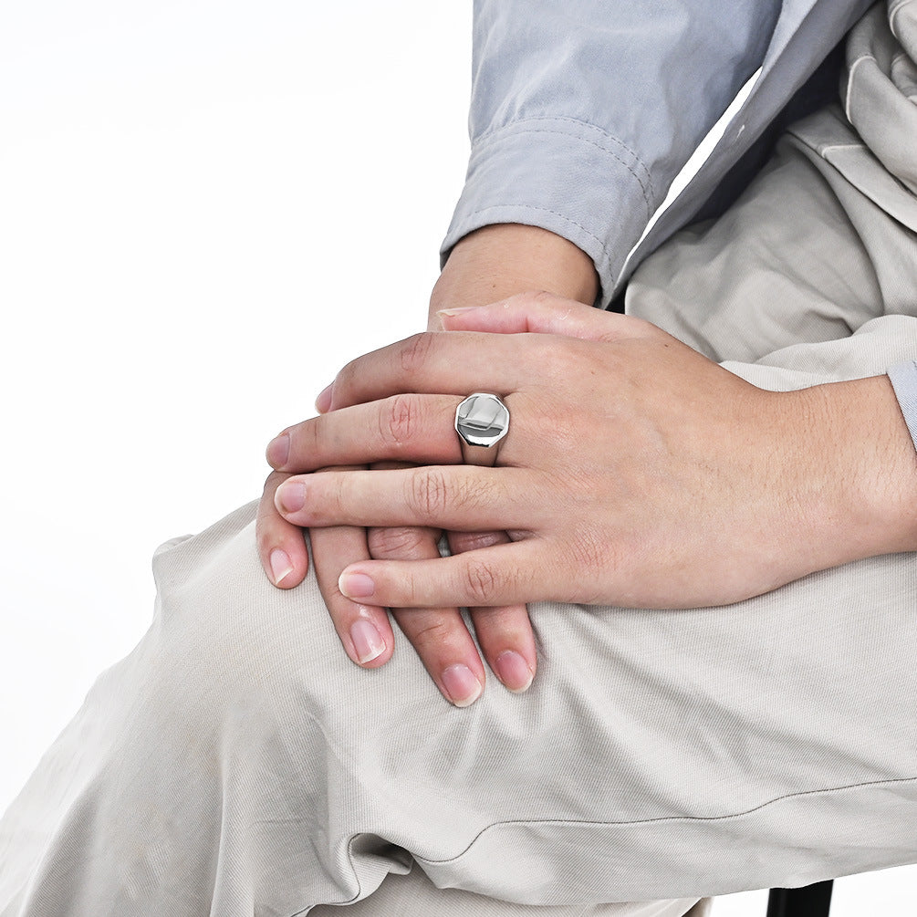 Cold Wind Geometric Six-Sided Titanium Steel Ring for Men