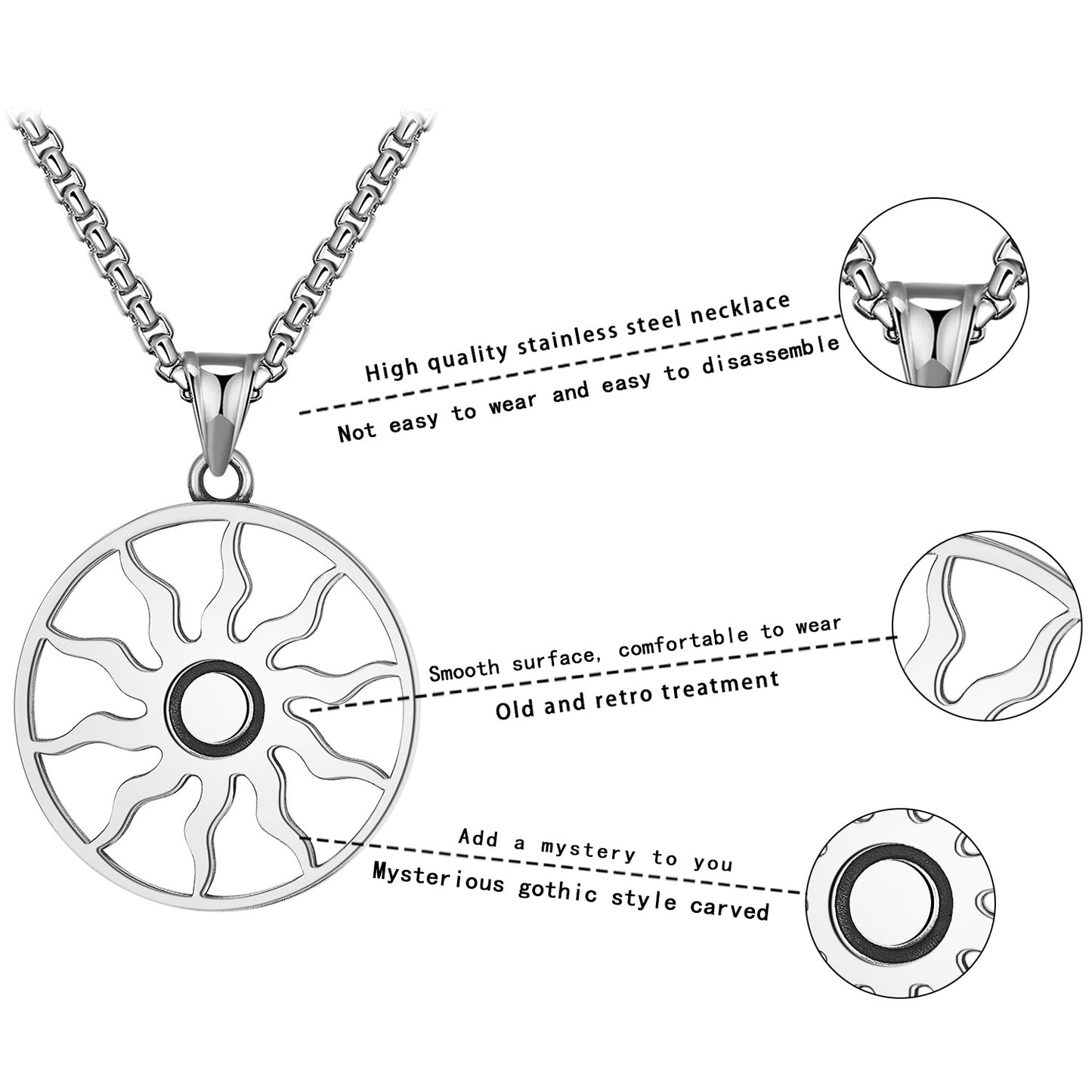 Titanium Steel Necklace – Minimalist Nordic Helios Pendant