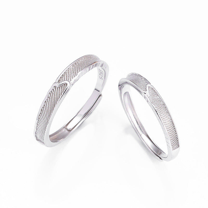 Diagonal Stripe Opening Sterling Silver Couple Rings