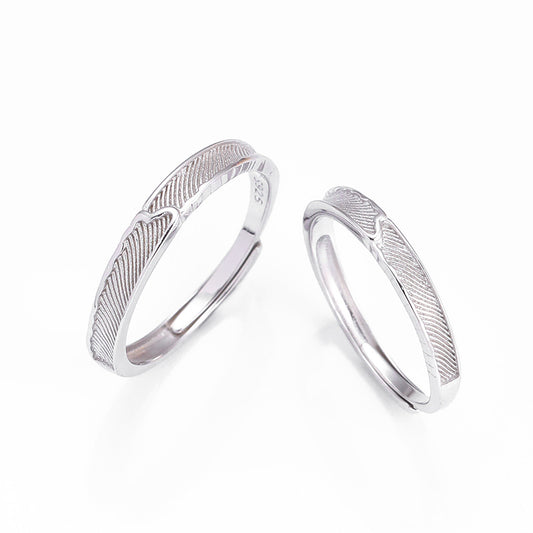 Diagonal Stripe Opening Sterling Silver Couple Rings