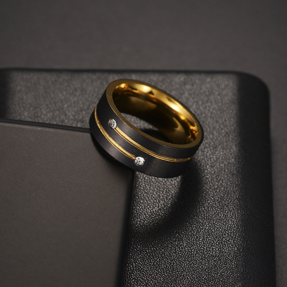 Titanium Steel Black Gold Two-Tone Ring for Men with Electroplated 8MM Band