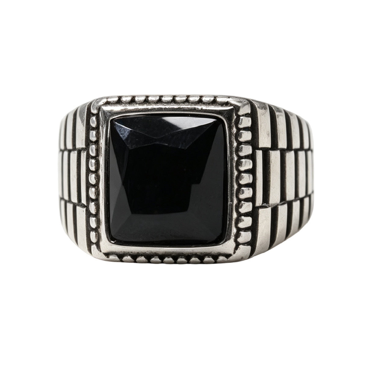 Horizontal-Pattern Gemstone Titanium Steel Ring