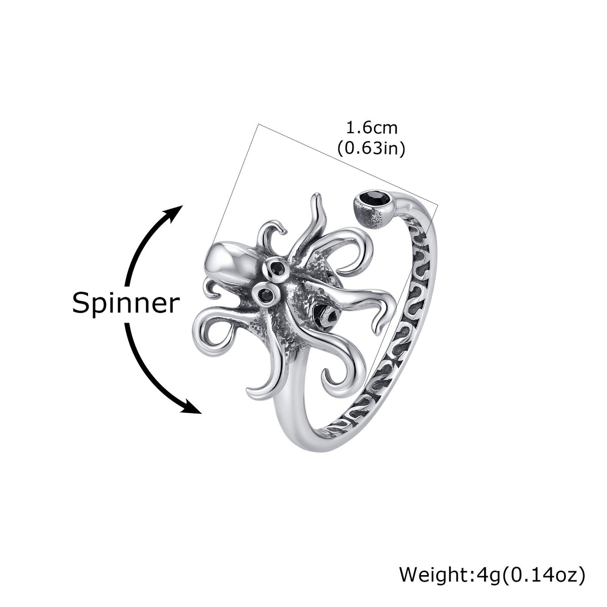 Stainless Steel Vacation Wear Rotating Octopus Octopus Open Ring Neutral
