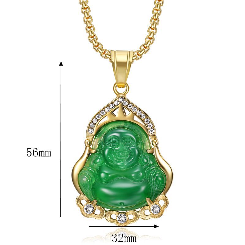 Jade Necklace – Statement Buddha Pendant Rhinestones