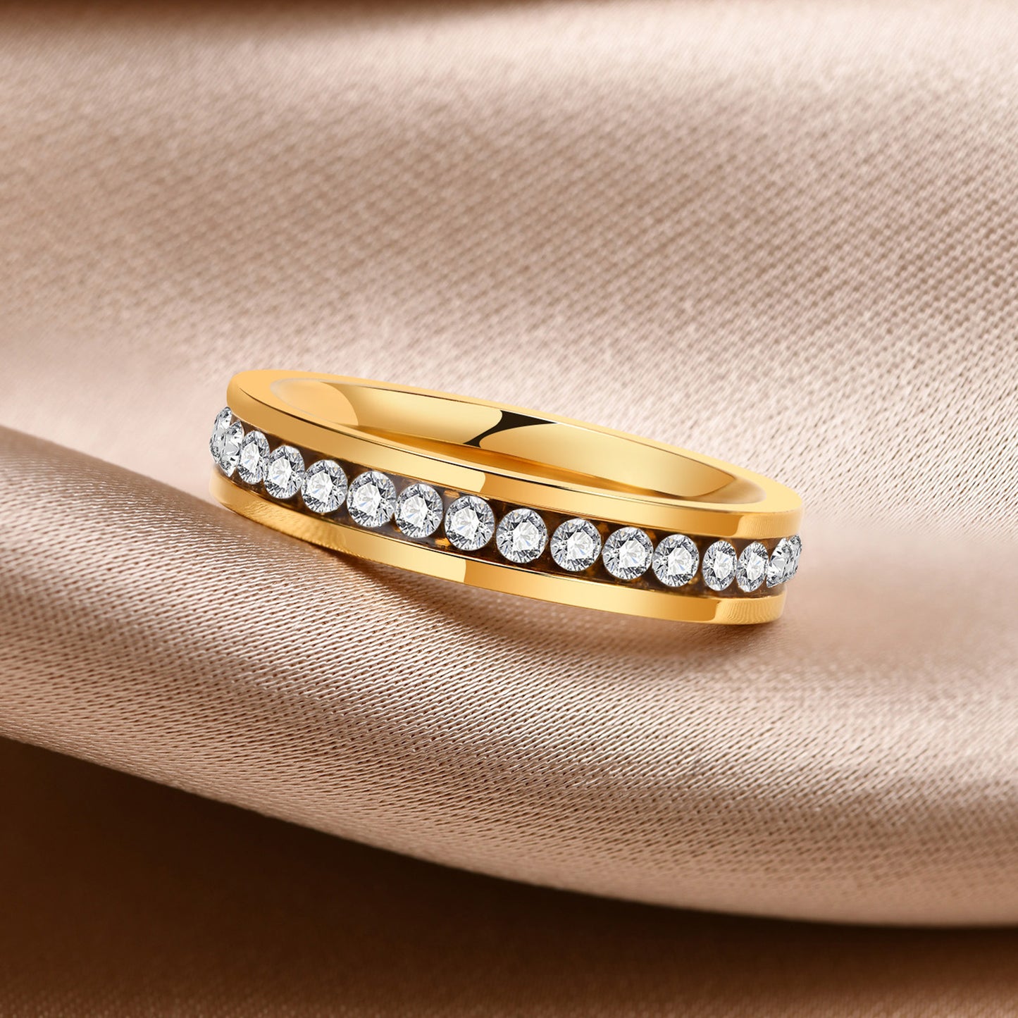 Stainless Steel Rose Gold Gold Ring Women's Rhinestone 4MM