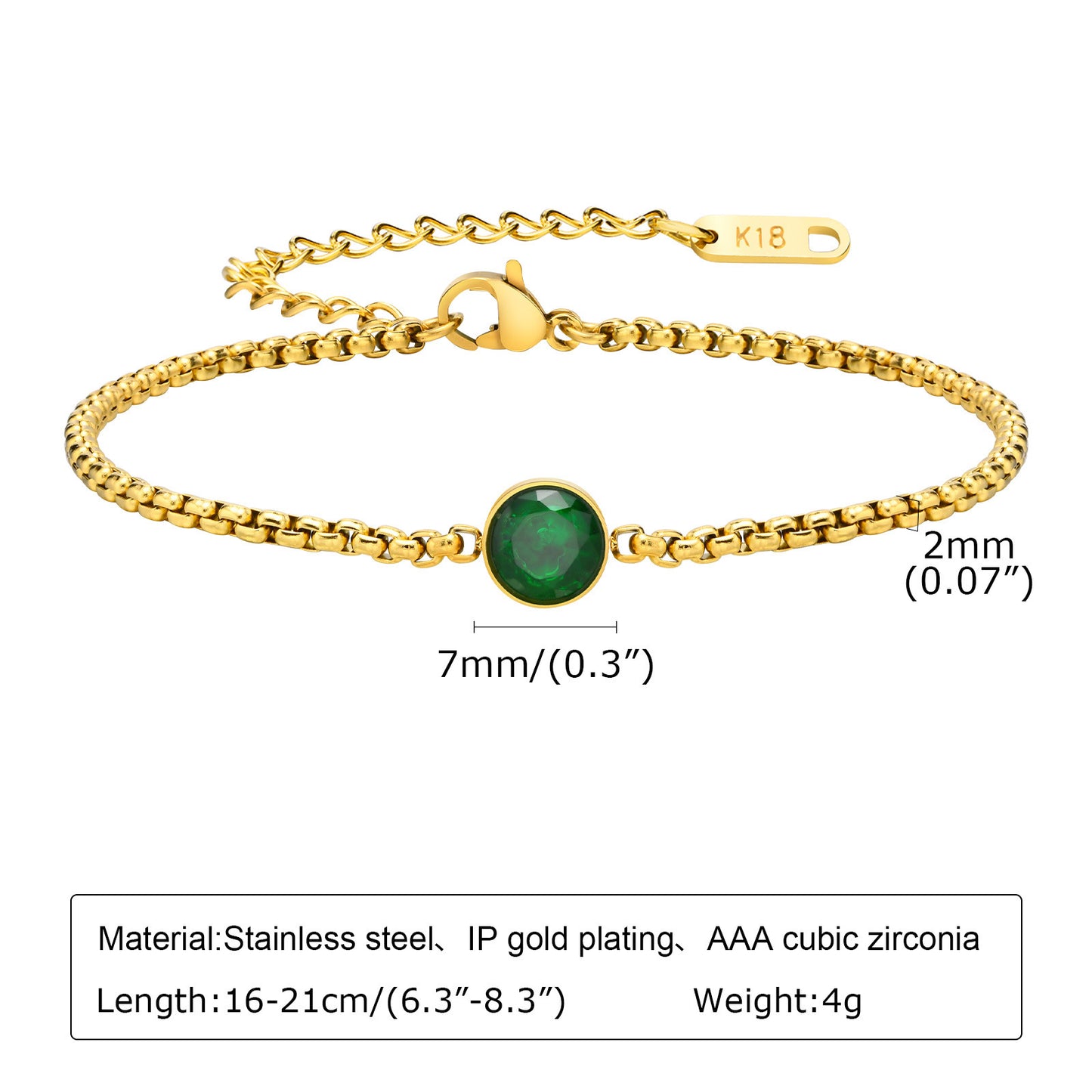 Stainless Steel Women's Niche Fashion Round Emerald Bracelet Gold