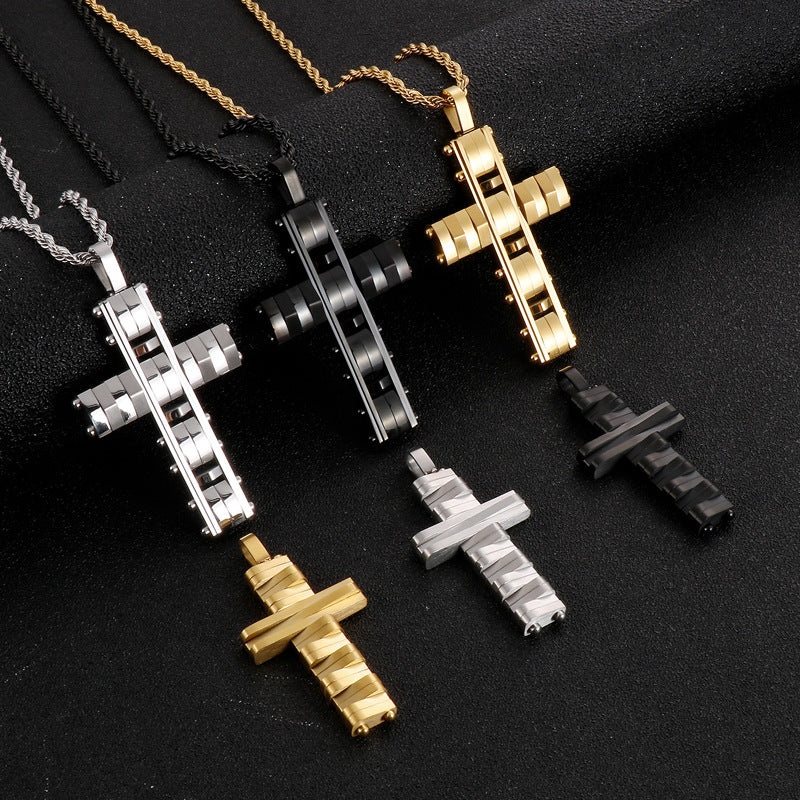 Hip-Hop Men's Personalized Irregular Cross Pendant Necklace in Stainless Steel and Titanium