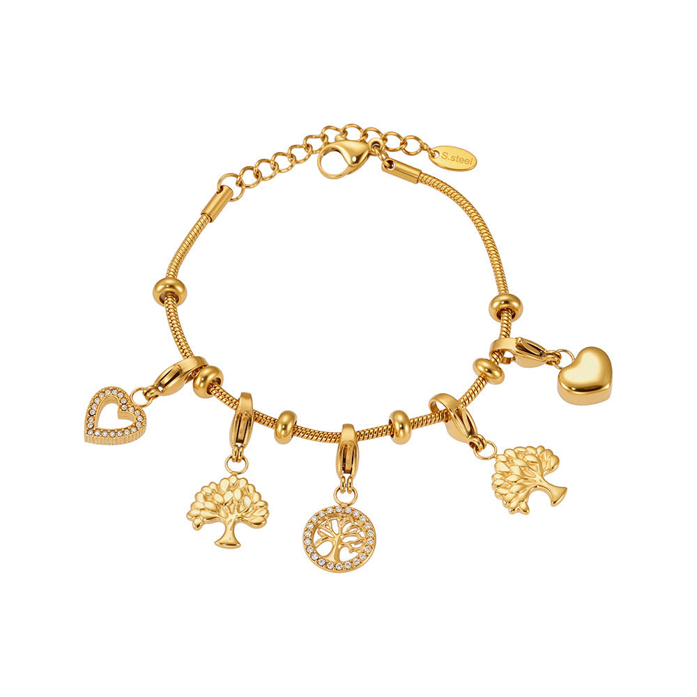 Planderful Tree Of Life Zircon Bracelet Women Stainless Gold