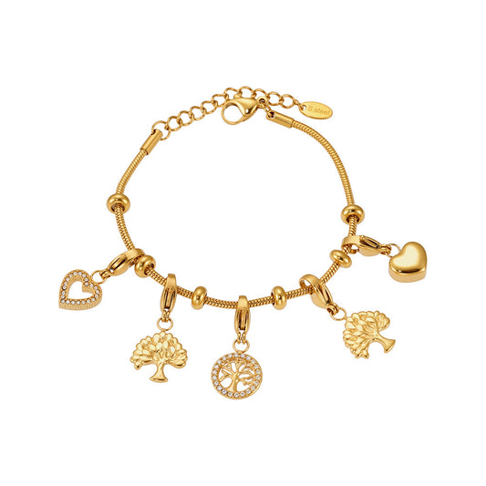 Planderful Tree Of Life Zircon Bracelet Women Stainless Gold