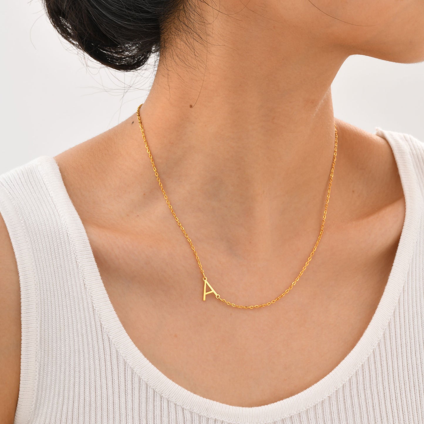 Stainless Steel Flat Cross Chain Letter Necklace Gold Collarbone Chain Letter