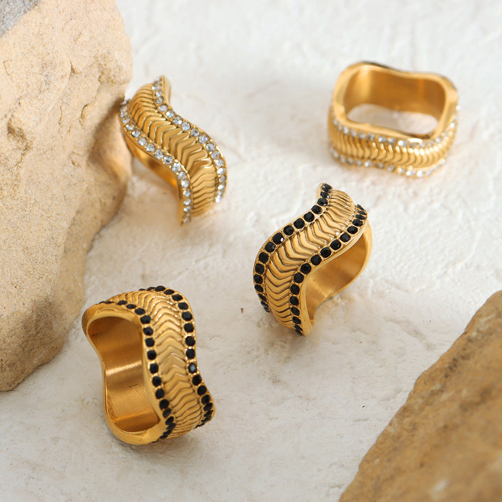 Niche Design Titanium Steel Plated Gold Geometric Ring Set for Couples