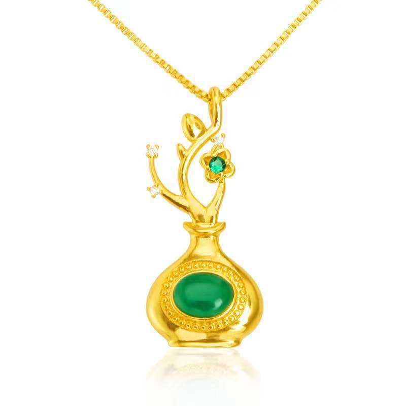 Hetian Jasper Vase Pendant — Chain Option