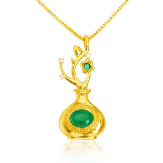 Hetian Jasper Vase Pendant — Chain Option