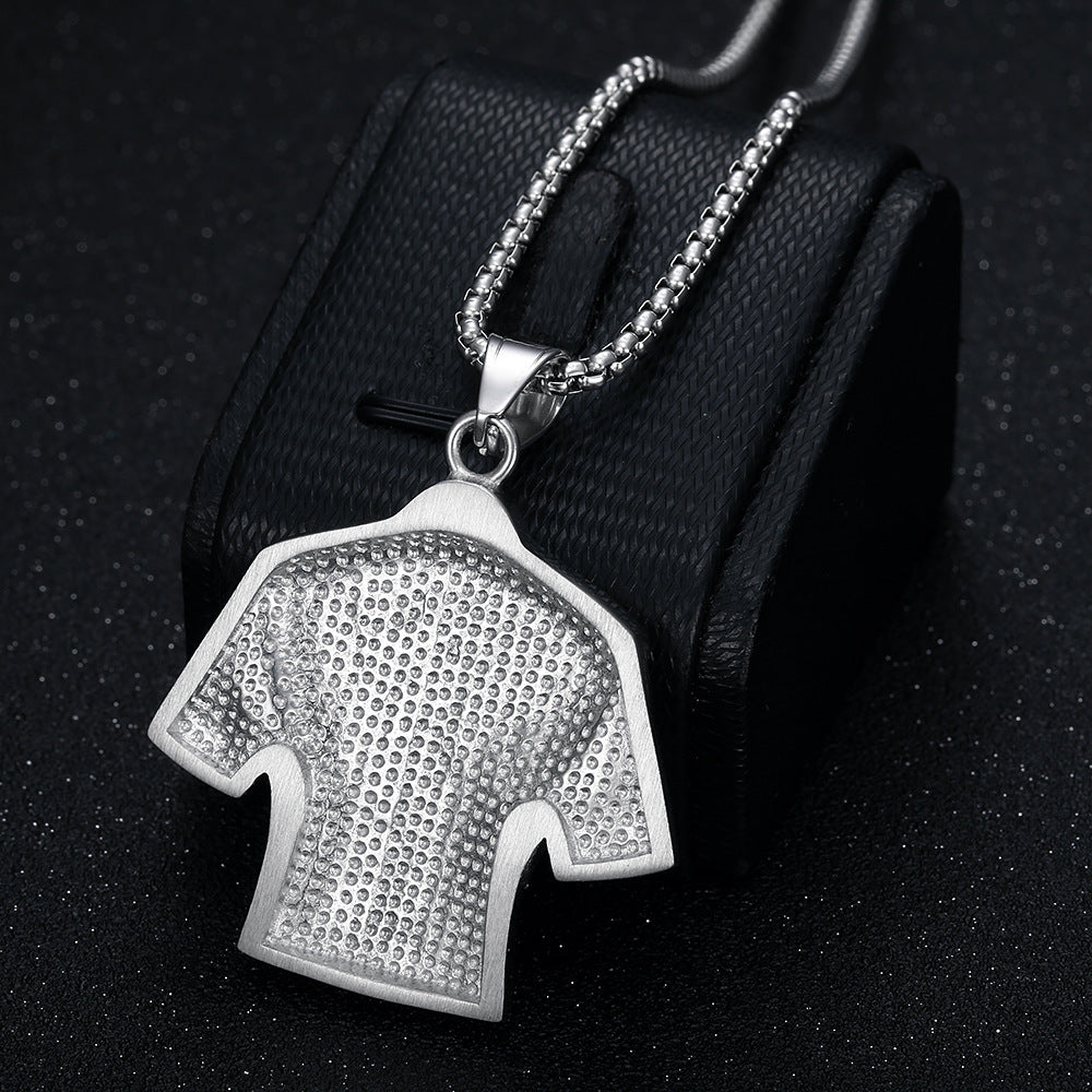 Planderful Football Jersey Pendant No 30 Titanium Steel Gold Plated Zircon Unisex Statement Necklace