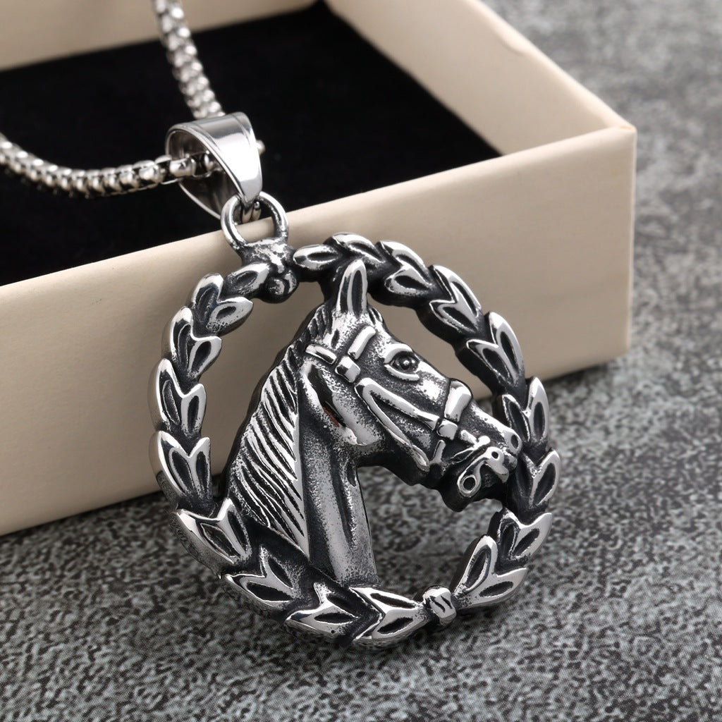 Vintage Horse Stainless Steel Pendant Necklace