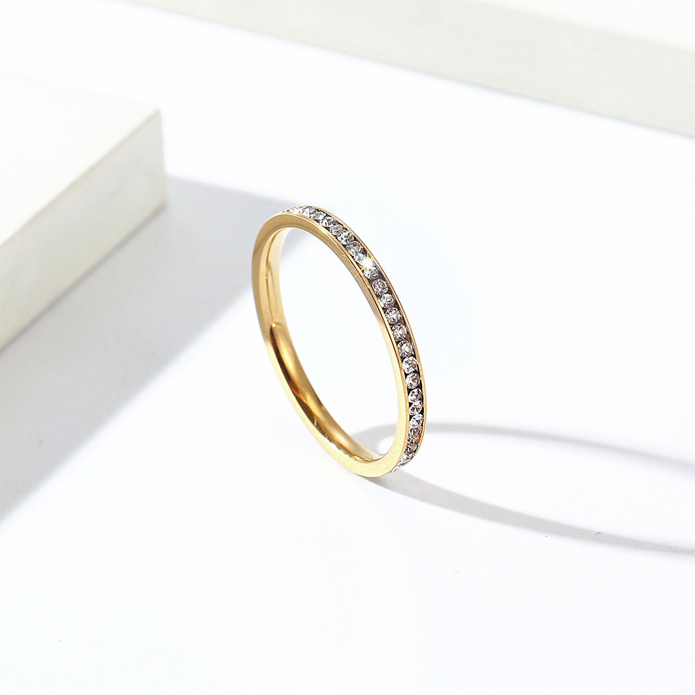 Planderful Zircon Ring 2mm For Women Titanium Steel Gold Plated Light Luxury Stacked Tail Ring