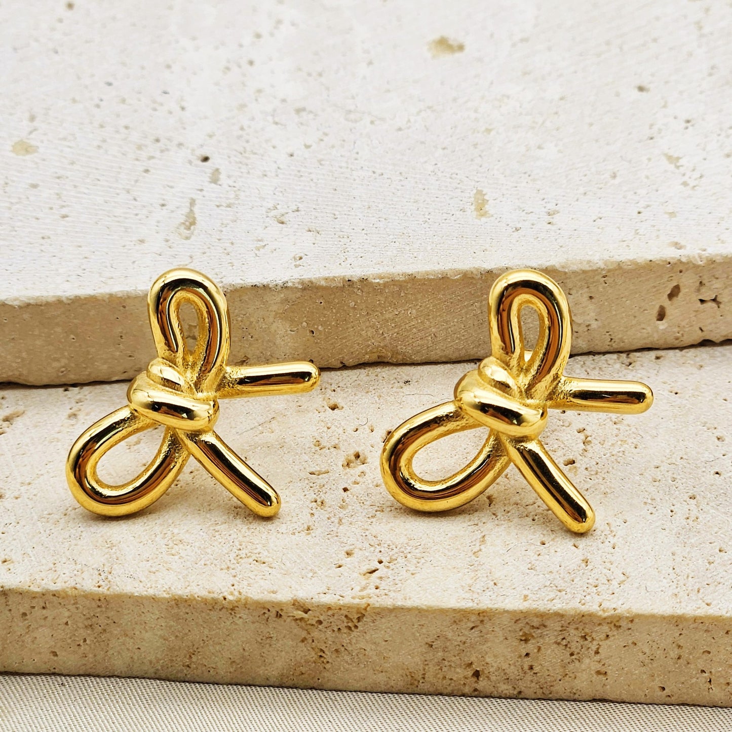 Planderful Stainless Steel Stud Earrings Ribbon Bow Gold Plated For Women Everyday Statement French Style