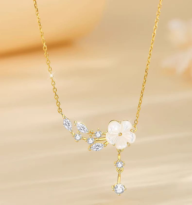 925 Sterling Silver Camellia Necklace Women's Luxury Gift