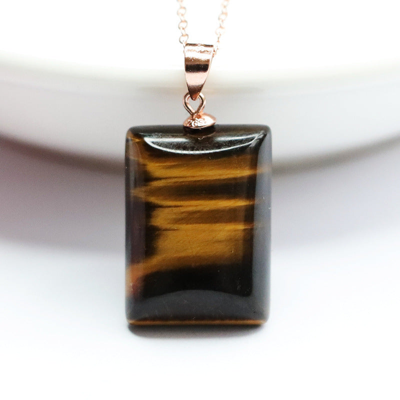 Tiger Eye Peace Plaque 925 Silver Pendant — No Chain