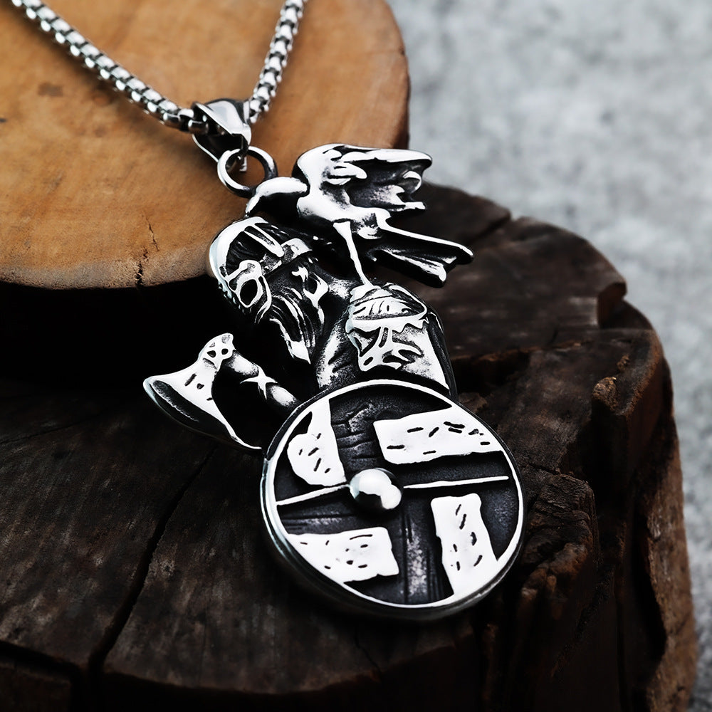 Nordic Viking Warrior Axe Shield Pendant Necklace for Men