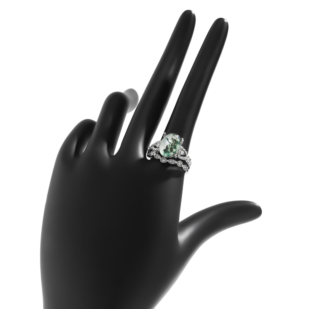 V-Shaped Glass Landscape Ring Set with Full Rhinestones in Vienna Verve Collection - Women's Jewelry