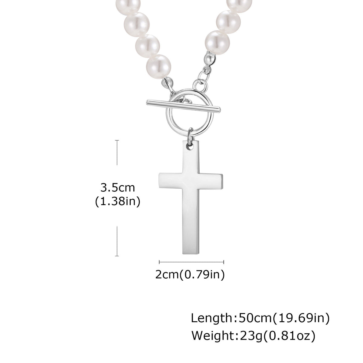 Stainless Steel Kusa Casual Cross Pendant Imitation Pearl Necklace Steel Color
