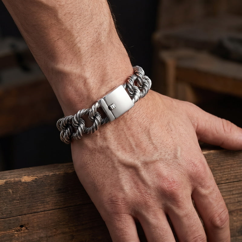 Twisted Rope Twist Cuban Chain Stainless Steel Men's Bracelet