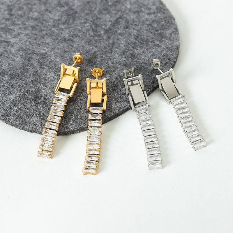 French Zircon Element Design Detachable Ear Chain with 18k Gold Plating