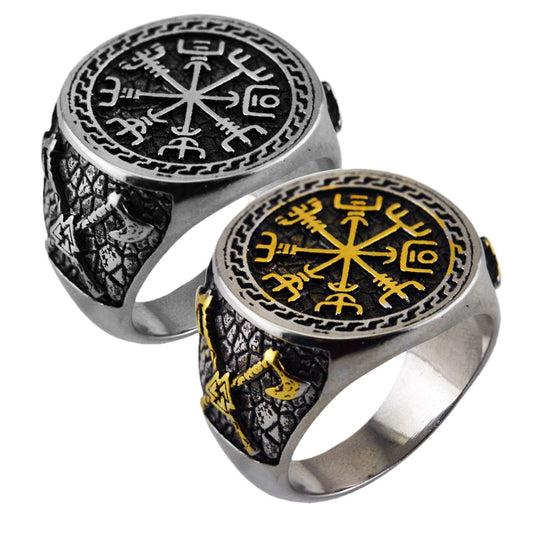 Planderful Mens Titanium Steel Viking Axe Ring Personalized Vintage Nordic Jewelry