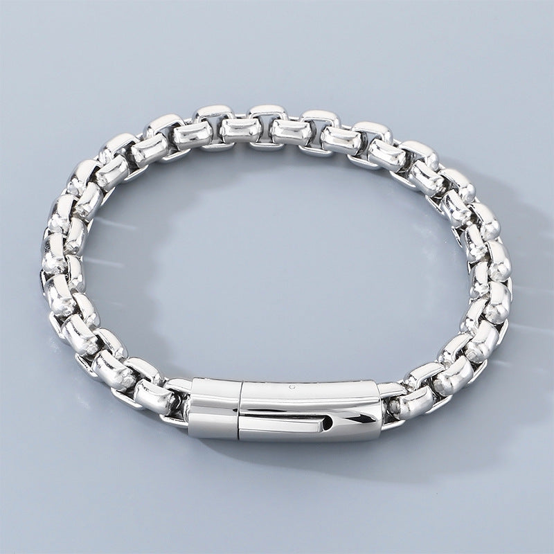 8mm Stainless Steel Square Pearl Round Buckle Unisex Bracelet Business Style