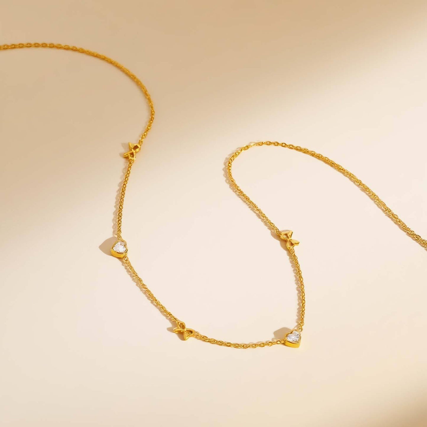 Stainless Steel Heart-Shaped White Zircon Cherry Heart-Shaped White Zircon Bow Necklace