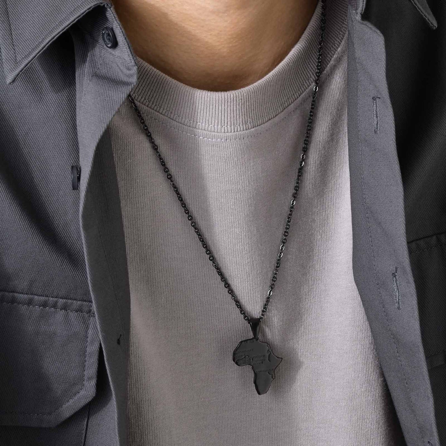 Stainless Steel Africa Map Pendant Necklace for Men