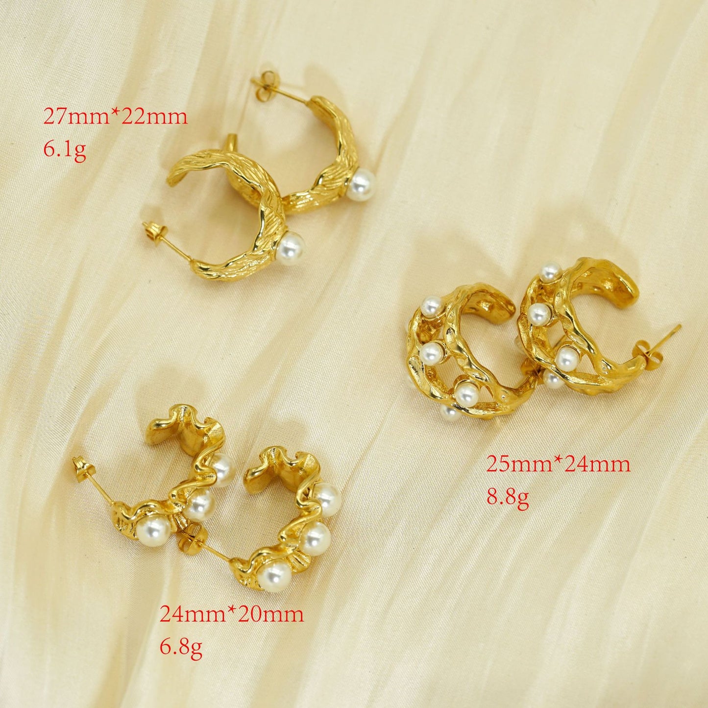 Gold Plated Stainless Steel Earrings Irregular Textured French Style Statement Jewelry By Planderful For Modern Women