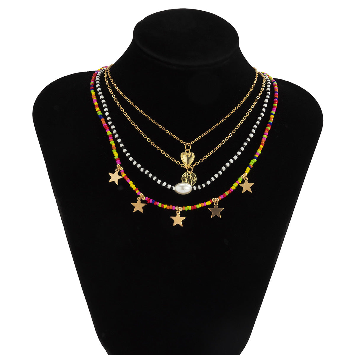 Planderful Vienna Verve Beaded Heart Necklace For Women Colorful Fringe Star Pendant Statement Jewelry