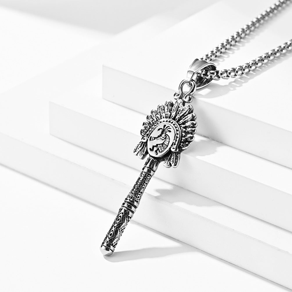 Retro Indian Doll Stainless Steel Necklace For Men