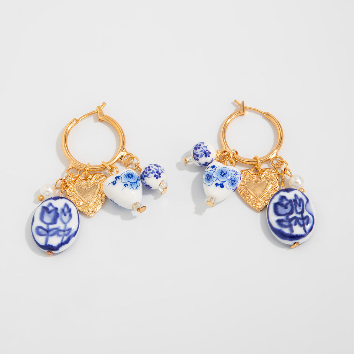 Planderful Pearl Heart Pendant Earrings Vienna Verve For Women Ceramic Flower Design Stunning Statement Jewelry