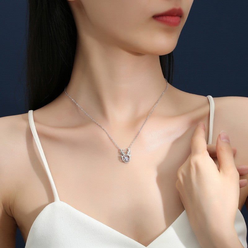 Mori Deer Smart Inlaid Necklace Women's S925 Sterling Silver Elk Horn Chain