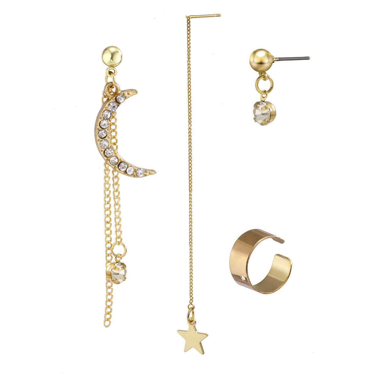 Sparkling Starry Night Tassel Earrings with Geometric Chains and Moon Accents