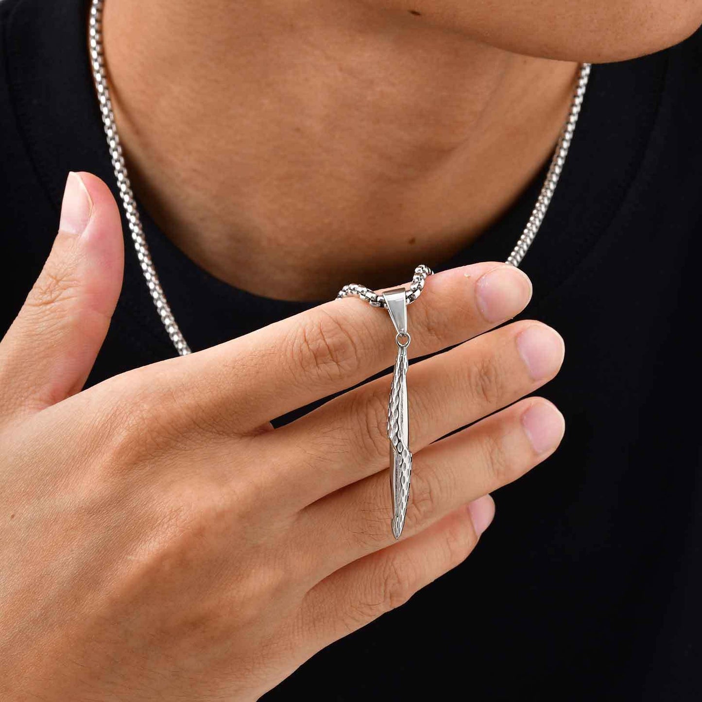 Planderful Black Stainless Steel Hammer Strip Pendant For Men