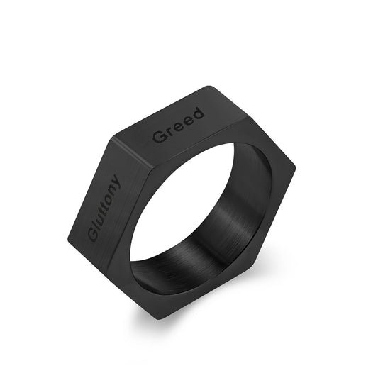 Steel Ring - Statement Genderless Everyday Genie Collection Inspired by Seven Deadly Sins and Virtues - Planderful