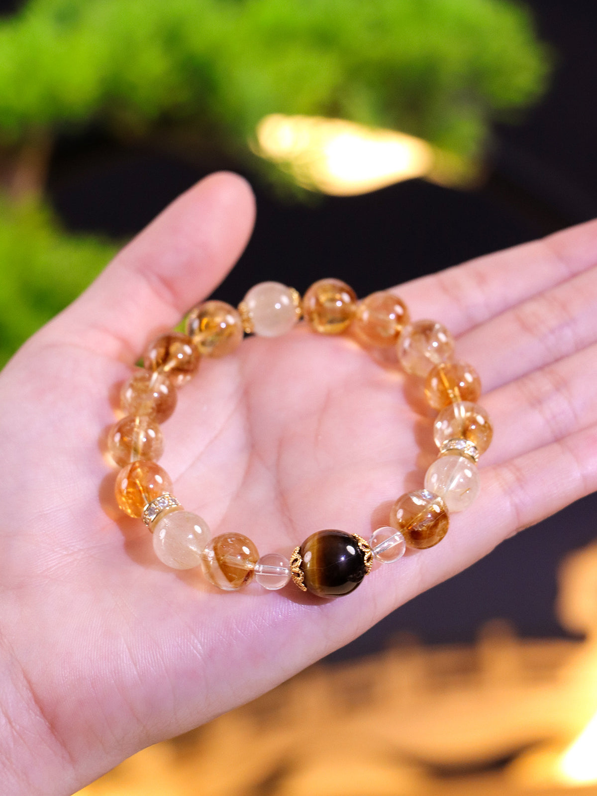Golden Rutilated Quartz & Tiger Eye Bracelet