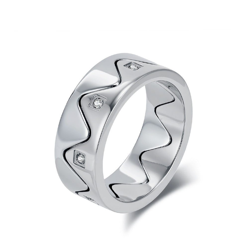 Planderful Personalized Crown Zircon Inlaid Titanium Steel Couple Ring For Him And Her