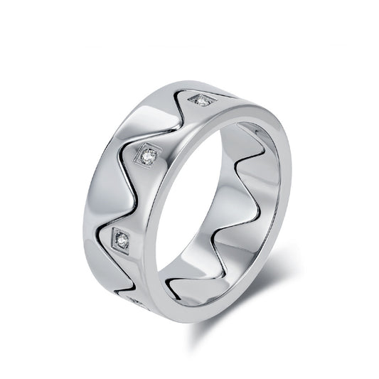 Planderful Personalized Crown Zircon Inlaid Titanium Steel Couple Ring For Him And Her