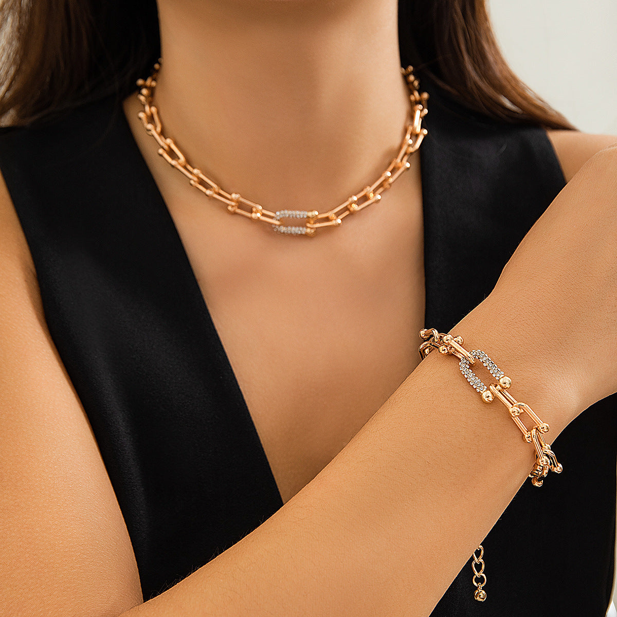 Joker Rhinestone Chain Necklace with U-shaped Tassel - Glamorous Vienna Verve Alloy Necklace