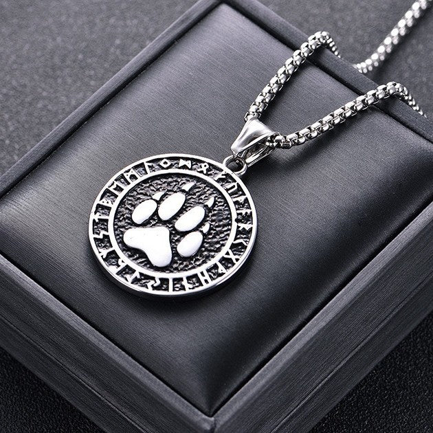 Planderful Bear Pendant Necklace Unisex Nordic Mythology Titanium Steel Bear Paw Motif Rugged Protection