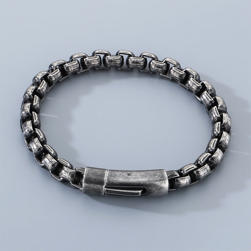 8mm Stainless Steel Square Pearl Round Buckle Unisex Bracelet Business Style