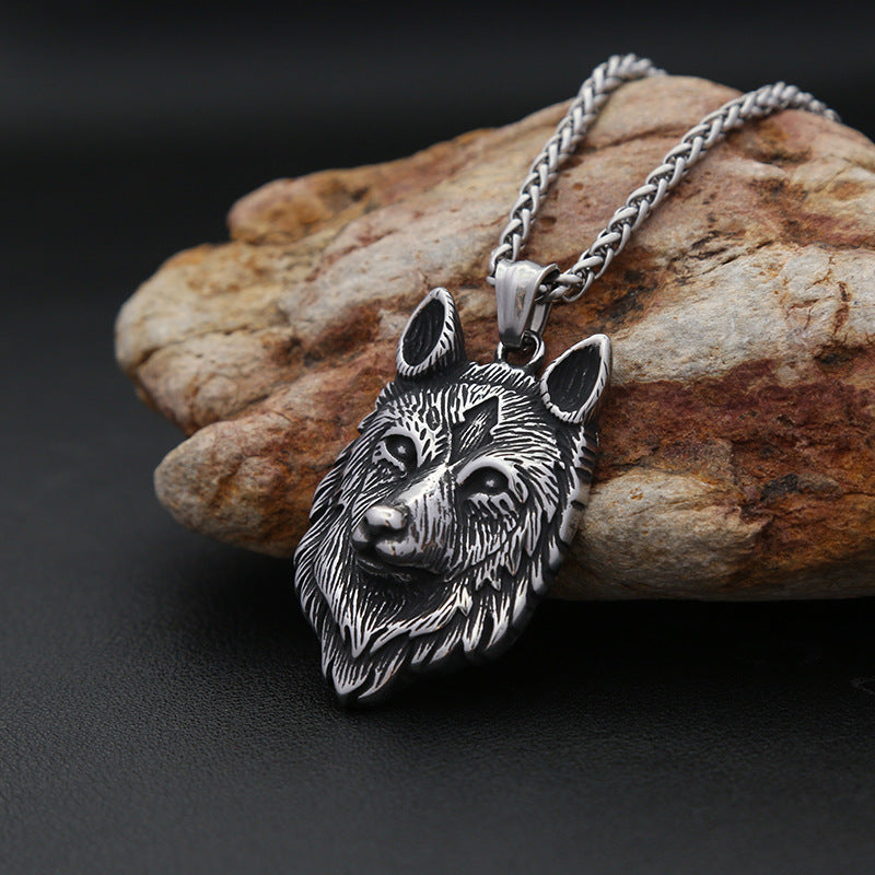 Cross-Border Supply Titanium Steel Wolf Head Pendant Necklace