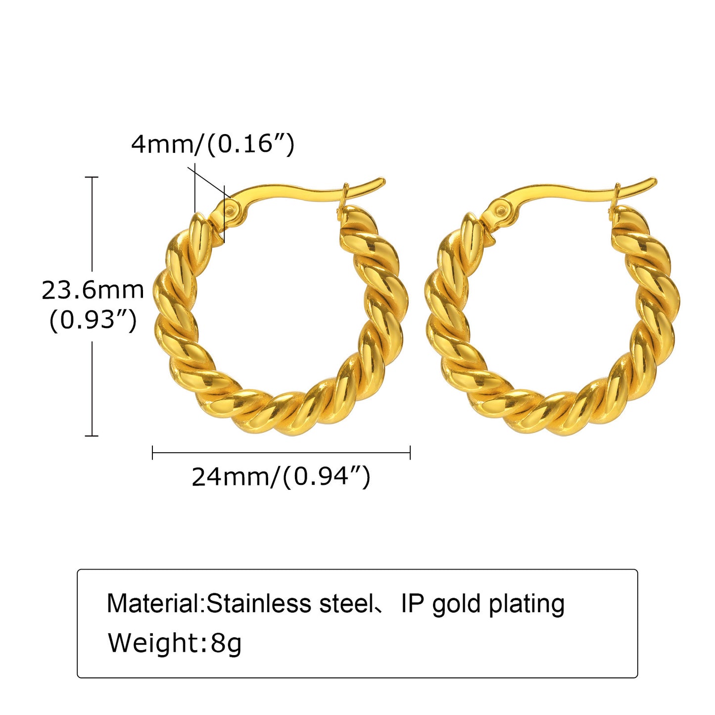 Stainless Steel Twist Earrings Gold Simple Ins Fashion Chic