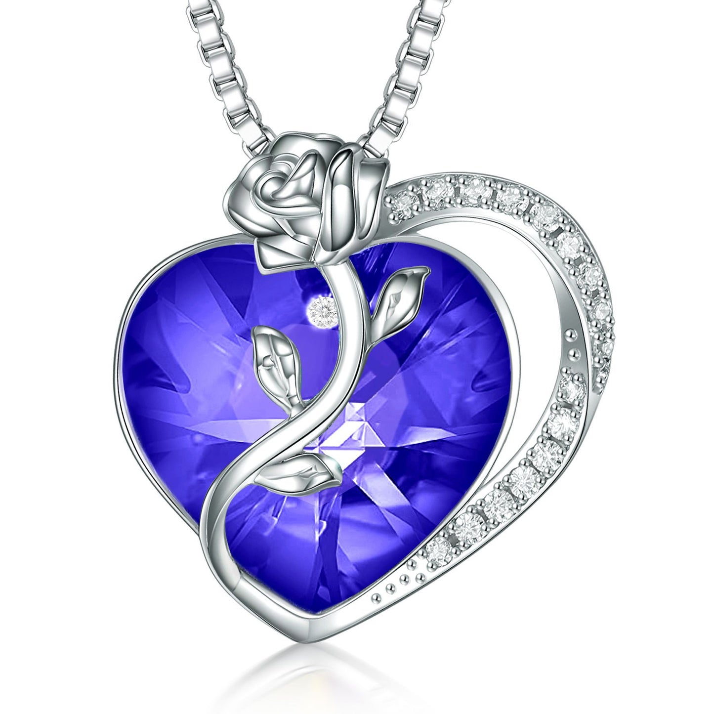 S925 Sterling Silver Rose Love Necklace with Crystal Pendant