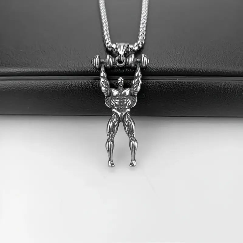 1. Planderful Barbell Necklace Titanium Steel For Men Weightlifting Pendant Hip Hop Style Giftable